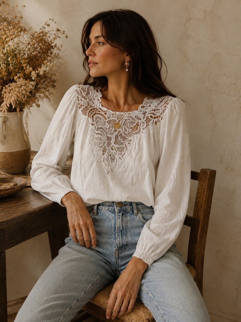 Rebecca Taylor White Eyelet Lace Top Long Sleeve Cotton 2 Romantic Feminine